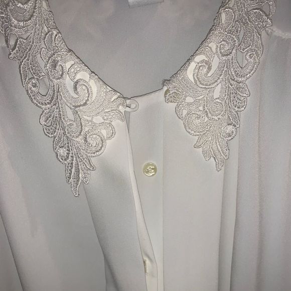 Vintage 60s impressions blouse lace crochet collar - Picture 2 of 9